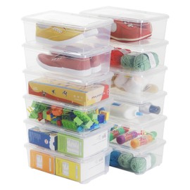 OMNISAFE 6 Quart Stackable Plastic Storage Shoebox, BPA-Free Nestable Container with Latching Lid to Organize, See-Through Box for Home and Office, Multi-Purpose Clear Bins (Transparent, 12 Pack)