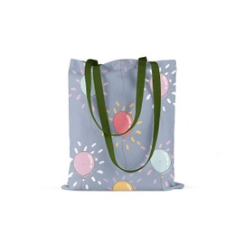 Le Jardin du Lin Printed Shopping Bag with Green Long Handles, Reusable Bag, Foldable, Fabric Bag, Size: 34 x 40 cm
