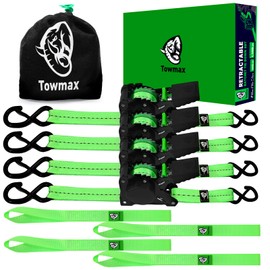 Retractable Ratchet Straps(4 Pack) - 1in x 10ft Self Retracting Ratchet Straps with Soft Loops, 1,500 lbs Break Strength Retractable Tie Down Straps, Easy Retract for Motorcyle, Cargo, Truck, Trailer