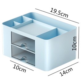 Loopunk Desk Organizer With Drawer - Office Vanity Organizer With 5 Compartments + 2 Drawers for Art Supplies (Blue)