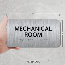 ALPHA DOG ADA SIGNS - Mechanical Room Sign with Braille for Your Business, 4x8 Inch, ADA Compliant, Indoor or Outdoor, Easy Installation, Made in the USA, Brushed Metal