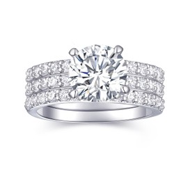 AONED Engagement Rings Fake Wedding & Engagement Rings For Women Fake Faxu Ring Bridal 3PCS Round Cubic Zirconia Engagement 2 Carat Cz Ring Set Promise Ring For Her,Size 4.5