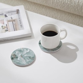Hoomey Set of 6 Abstract Marble Coasters with Holder, Absorbent Ceramic Coasters for Drinks, Coasters with Cork Backing for Table Protection, Housewarming Gifts for New Home