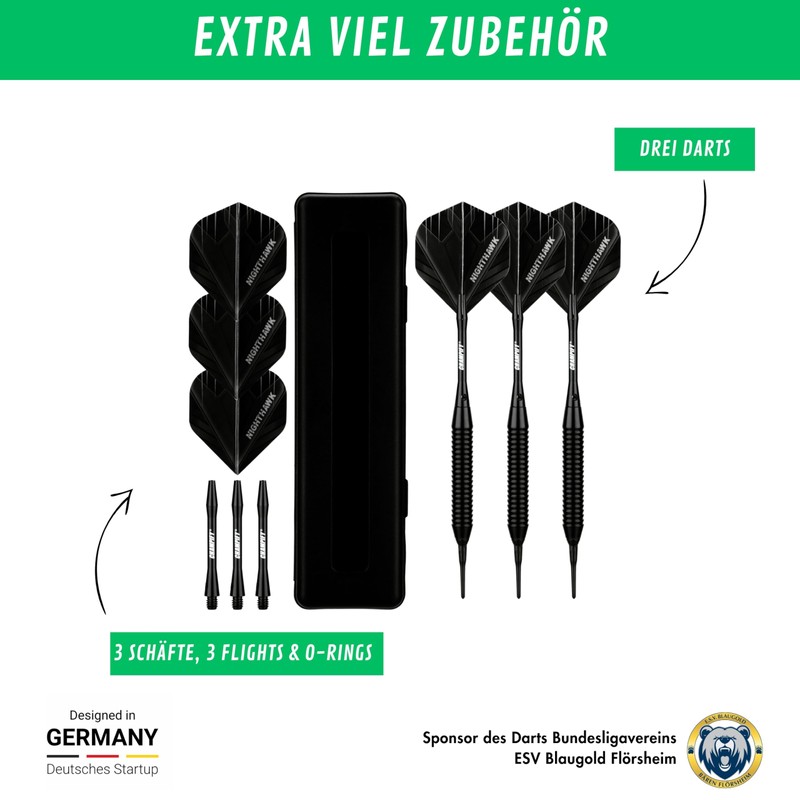Champify® 18 g brass soft darts set "Nighthawk" with plastic