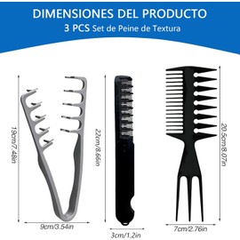 3 Piezas Set de Peine de Textura, Peine Texturizador para Hombre y Mujer Peine Texturizador, Plegable 2 en 1 y Cola de Pez 3 en 1, Crea Volumen, Ideal Cabello Fino, Uso Diario, Viaje y Profesional