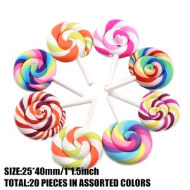 Assorted 20pcs Kawaii Rainbow Resin CharmsCabochons Plastic Clouds Lollipop Hot Air Balloons Flatback Beads for Fairy Garden Miniatures Accessories Scrapbooking Supplies (Lollipop)
