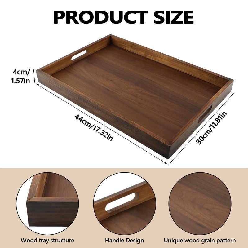 Wood Serving Tray with Handles, Wooden Tray for Ottoman, 17