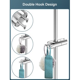 YEAUPE Shower Head Holder Replacement - Universal Adjustable Hand Shower Holder with 2 Hooks for 16-28MM Hand Shower Rail Head Slider Clamp Holder Bracket,ABS Shower Holder,Chrome Plated