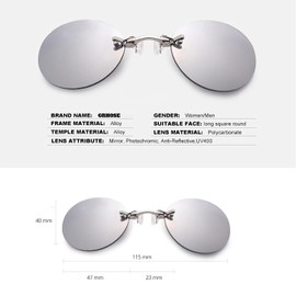 GRHOSE Clip Nose Sunglasses Men Round Glasses Matrix Morpheus Vintage Sun Style (Silver)