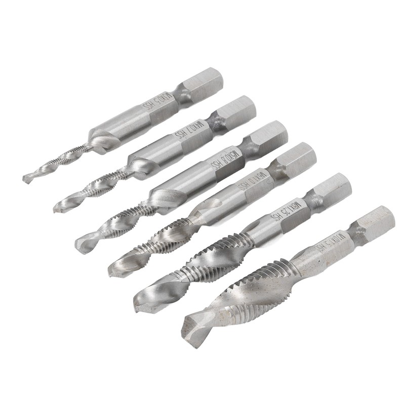6PCS Hex Shank Combination Drill Tap 3 in 1 HSS