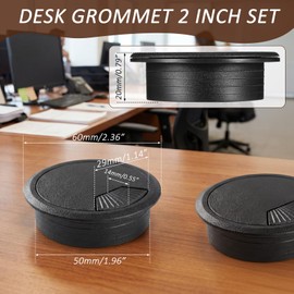 SATINIOR 10 Packs Desk Grommet Plastic Cable Hole Cover to Arrange Wires & Cords PC Desk Cord Wire Organizer Caps Desktop Cord Management Grommet for Home Office Table Desktop(2 Inch,Black)