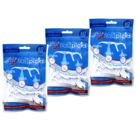 Health Smart, Shred Resistant Waxed Nylon Floss Picks, Curved to Reach Back Teeth, Comfortable Grip, Slides Easily Between Teeth Without Breaking – 60 Count (Pack of 3)