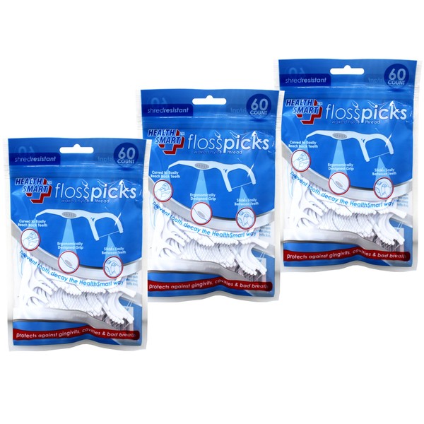 Health Smart, Shred Resistant Waxed Nylon Floss Picks, Curved to