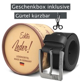 Cartvelli M24g-110 Men's Premium Leather Belt Grey 110 cm Made in Germany with Gift Box Genuine Leather Men's Belt Brown Full Leather Denim Belt Leather Belt 40 mm Suit Jeans Chino Pants, gray