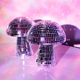 Mushroom Disco Ball for Party, Mirror Disco Ball Mushroom Shape for Table, Desk, Room and Home Art Decorations, Retro-Reflective Silver Disco Ball Lights, 2 Pack (4.7 X 5.5 in)
