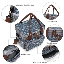 MEYTEILAY Lunch Bag for Women Men Expandable Double Deck Lunch Box Large Lunch Bags Leakproof Insulated Reusable Lunch Cooler Bag (Dark Blue)