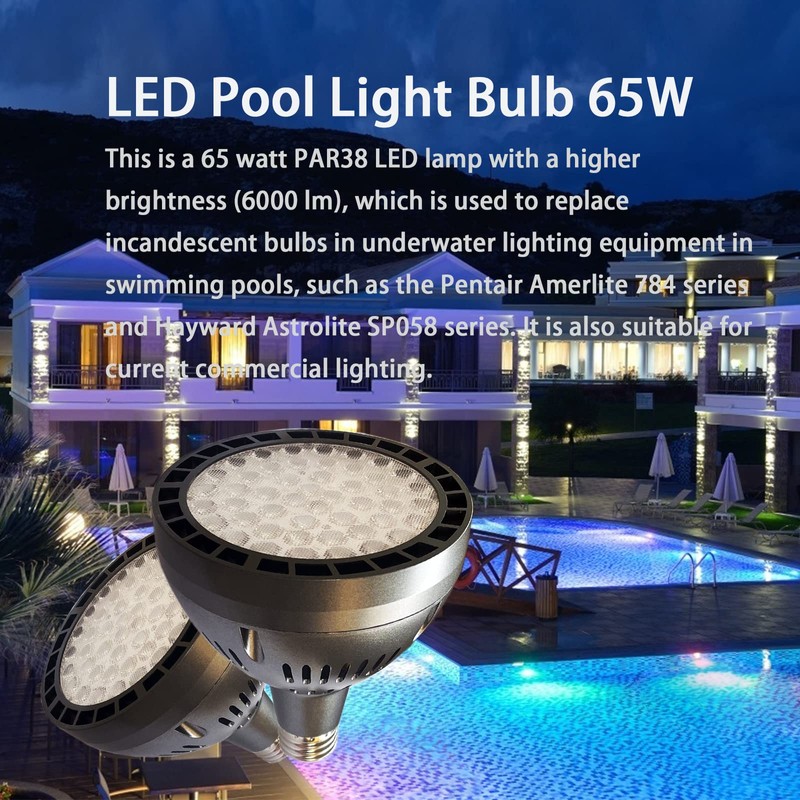 LED Pool Light Bulb 65W 120V 6500lm 6500K Daylight White