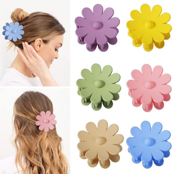 Juome Flower Hair Claw Clips for Women Girls, 6 Pcs Large Claw Clips for Thick Hair, Big Daisy Jaw Clips Hair Accessories