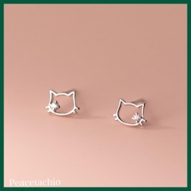Silver 925 Earrings, Silver, Gold, 18K Coating, Cats, Cute, Hypoallergenic, Sterling Silver
