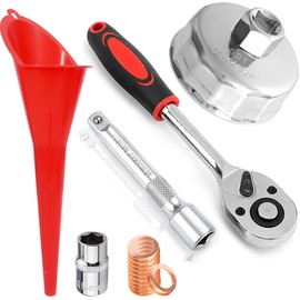 RUNEWAX 64.5MM Oil Filter Wrench Tool Kit for Nissan Altima Rogue Sentra Frontier Maxima Murano Versa Quest 370Z Juke Cube Kicks NV, Wrench + Socket + Gasket + Funnel