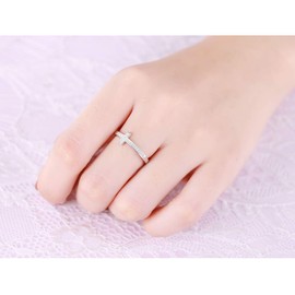 Flyow 925 Sterling Silver jewellery Sideways Cross White Ring Engraved Faith Hope Love