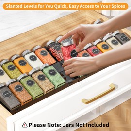 RCHYFEED 4 Tier Non-Slip Spice Drawer Organizer, (Need 3.5" Deep Drawer) 4 Pack Metal Spice Rack for Drawer Free Combination, Adjustable Spice Rack Tray Insert, Spice Organization for Drawer/Cabinets