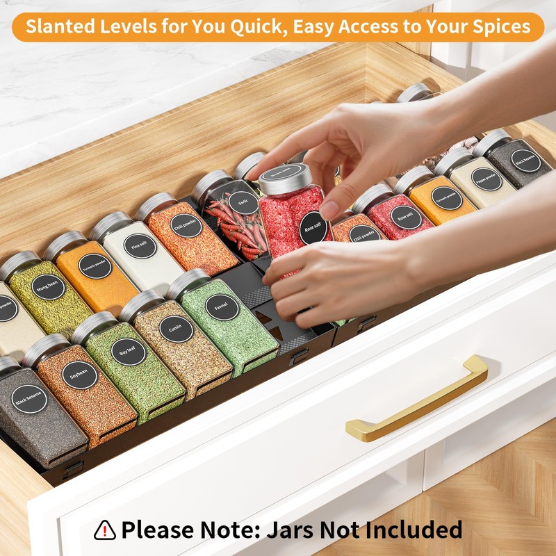 RCHYFEED 4 Tier Non-Slip Spice Drawer Organizer, (Need 3.5" Deep