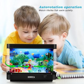 Fake Fish Tank with Moving Fish, Decorative Aquarium Lamp, Artificial Tropical Marine Tank, Sensory LED Mood Light Office Table Light, Fun Gifts
