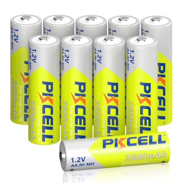 PKCELL AA Battery NIMH 2600mAh 1.2V AA Rechargeable Battery for Solar Path Garden Lights10pcs