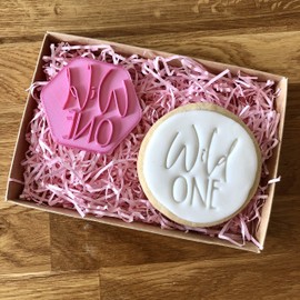 LissieLou Wild One Cookie Stamp Baby Shower or Gender Reveal Party Icing Fondant Embosser - Light Pink