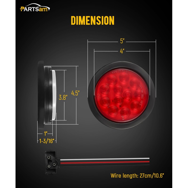 Partsam 6Pcs 4 Inch Round LED Trailer Tail Lights Kit