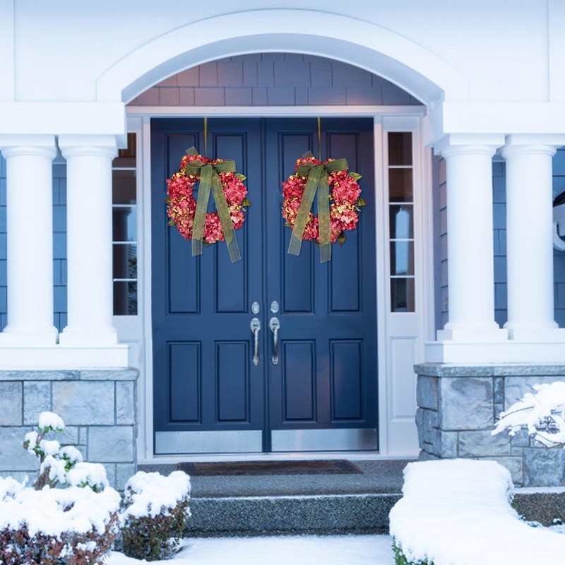 Thanksgiving Wreath Fall Hydrangea Bowknot Decoration Flower Garland Wreath Thanksgiving