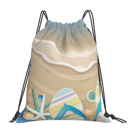 Richugui Cartoon Beach Slippers, Starfish, Drawstring, Backpack, Sports Bag, Gym Bag for Men and Women, Backpacks, Swimming Bag for the Beach, Black, One Size, black