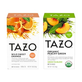TAZO Tea Bags, Wild Sweet Orange (Herbal Tea), & Organic Peachy (Green Tea) 20 CT (1ea) (Variety Pack)