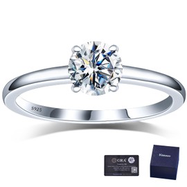 Kosuwo Moissanite Engagement Ring for Women, 1.0 Carat 925 Sterling Silver Wedding Band, With 4-Prong Prong Setting, Anniversary Bridal Jewelry Gift for Wife, Girlfriend, Fiancée (A-1.0ct, 4)