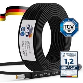 ANFIL Solar Cable, PV Cable, DC Rated, Black & Red, 4mm², 6mm², 1800V Double Insulated Quality Wire (10 m, 6 mm² Black)
