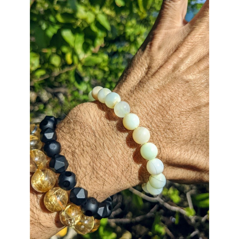 RAYON Green Opal Bead Bracelet Men Stretch 10mm 7, 7.5,