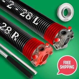 Torsion Springs (Pair) with Winding Bars and Center Bearing – 0.262" x 2" x 33"