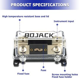 BOJACK - Soporte de fusibles ANL de calibre 0/2/4 AWG en línea con fusible de 150 amperios, sin terminales de cable, soporte de fusibles en línea con cubierta aislante, bloque de fusibles de calibre 4