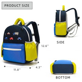 willikiva Kids Backpack for Preschool Nursery Toddler for Boys and Girls Embroidery Car Dinosaur, sky blue