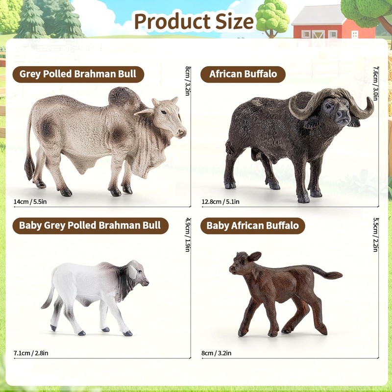 Totsmile 4PCS Farm Animals Cow Figurines, African Buffalo Bull Toys