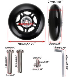 70mm x 24mm 2 Pcs Luggage Suitcase Replacement Wheels, Rubber Swivel Caster Wheels Bearings Repair Replacement Parts for Carry-on Roller Bag, Suitcase Bag, Trolley Bag
