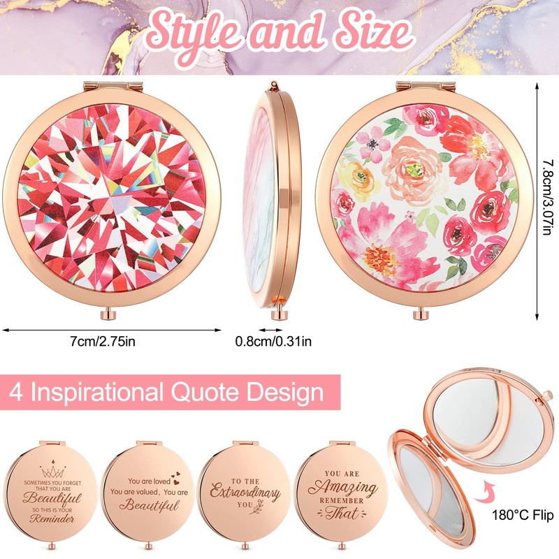 4 Espejos Compactos de Metal Espejo de Maquillaje de Bolsillo