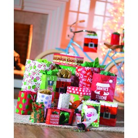 Fun Express - Mega Bright Christmas Gift Bag Asst (2dz for Christmas - Party Supplies - Bags - Paper Gift W & Handles - Christmas - 24 Pieces