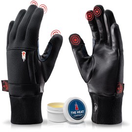 THE HEAT COMPANY Durable Liner Pro - Touchscreen Leather Gloves Men Lined - Premium Quality - Thermal Gloves Women's Leather - Windproof Winter Leather Gloves, black