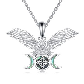 KZX Eagle Necklace Flying Eagle Abalone Necklace 925 Sterling Silver Irish Celtic Knot Witch Knot Pendant Necklace Animal Necklace for Women Men, Sterling Silver, Abalone