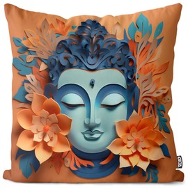 VOID Buddah Statue Kopf Yoga Blumen Kissenbezug Kissenhülle Polyester wasserfest Ostern Deko-Kissen Outdoor, Kissen Größe:40 x 40 cm