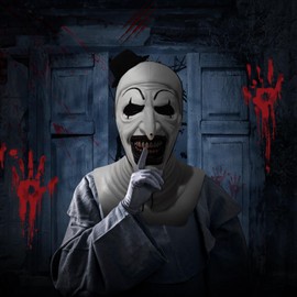 IEEILULU Clown Mask Terrifier, Horror Art The Clown Mask for Adults, Scary the Killer Terrifier Costume Accessory with Mini Top Hat and Chicken Hats Cosplay Props