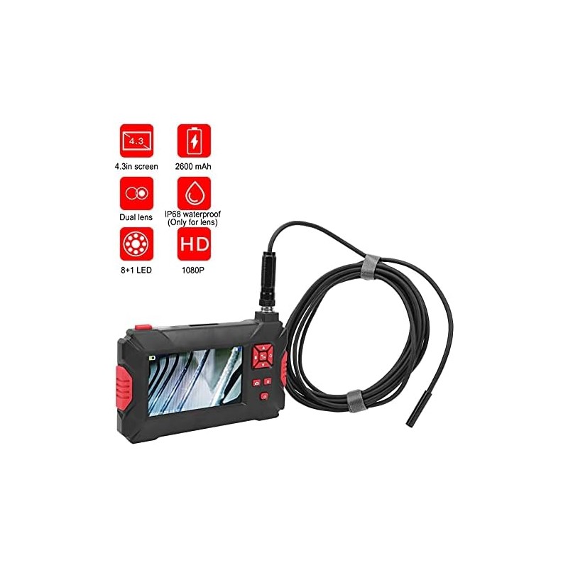 Endoscopio Industrial Doble Lente 10M con LCD 1080p y 9