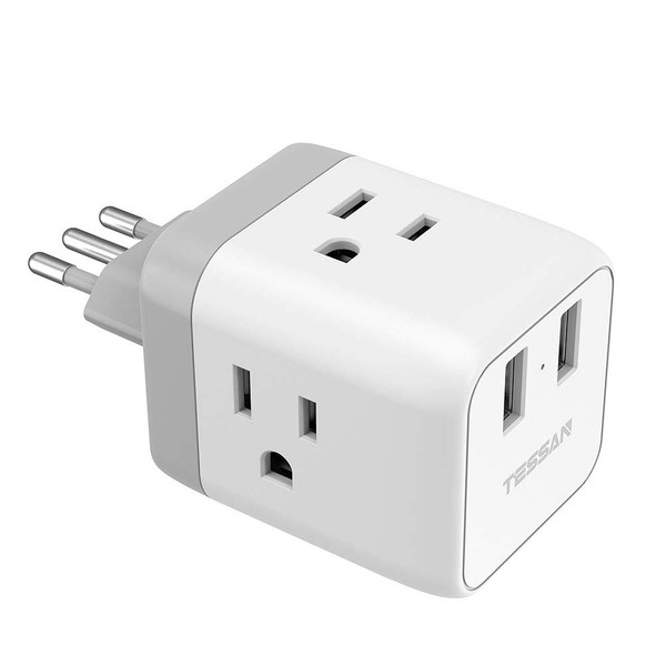TESSAN Italy Travel Power Adapter, Italian Plug Adapter with 2 USB and 3 AC Outlets, Type L Plug Outlet Adaptor Charger for US to Italy Chile Uruguay Rome